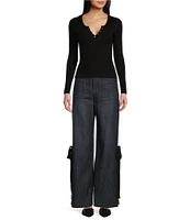 Prosperity Denim High Rise Bow Side Wide Leg Trouser Jeans