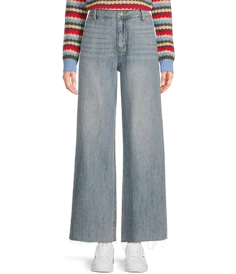Prosperity Light Denim High Rise Wide Leg Raw Hem Trouser Jeans