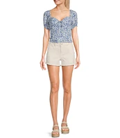 Prosperity Denim Mid Rise Crocheted Detail Denim Shorts