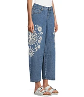 Prosperity Denim Mid Rise Embroidered Barrel Jeans