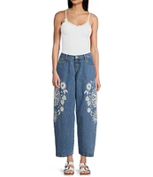 Prosperity Denim Mid Rise Embroidered Barrel Jeans