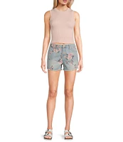 Prosperity Denim Mid Rise Floral Printed Denim Shorts