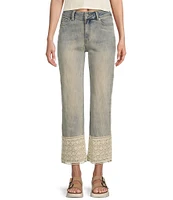 Prosperity Denim Mid Rise Straight Leg Crochet Hem Cropped Jeans