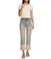Prosperity Denim Mid Rise Straight Leg Crochet Hem Cropped Jeans