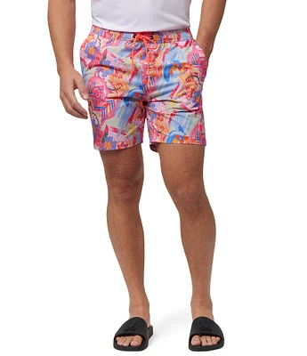 Psycho Bunny Benton Abstract Print 5 3/4#double; Inseam Swim Trunks