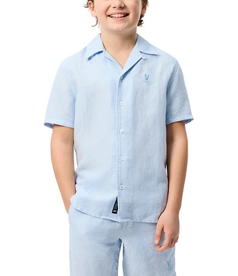 Psycho Bunny Big Boys 7-20 Short Sleeve Windcrest Linen Blend Shirt