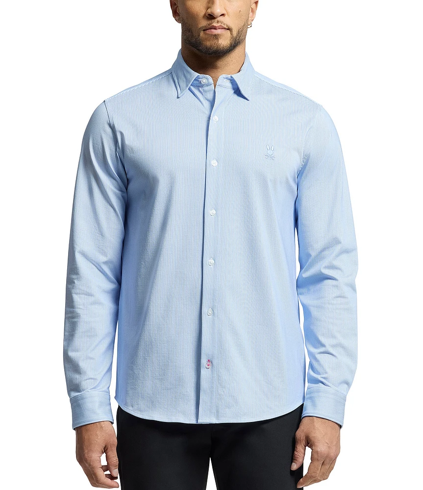 Psycho Bunny Brook Classic Fit Spread Collar Striped Stretch Knit Dress Shirt