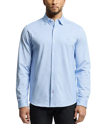 Psycho Bunny Brook Classic Fit Spread Collar Striped Stretch Knit Dress Shirt