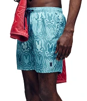 Psycho Bunny Chuck Allover Bunny Pattern 5 3/4#double; Inseam Swim Trunks