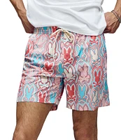 Psycho Bunny Chuck Allover Bunny Pattern 5 3/4#double; Inseam Swim Trunks