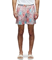 Psycho Bunny Chuck Allover Bunny Pattern 5 3/4#double; Inseam Swim Trunks