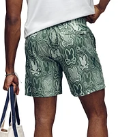 Psycho Bunny Chuck Allover Bunny Pattern 5 3/4#double; Inseam Swim Trunks