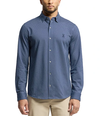 Psycho Bunny Connor Classic Fit Spread Collar Patterned Stretch Knit Dress Shirt