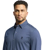 Psycho Bunny Connor Classic Fit Spread Collar Patterned Stretch Knit Dress Shirt