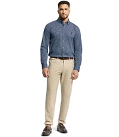 Psycho Bunny Connor Classic Fit Spread Collar Patterned Stretch Knit Dress Shirt
