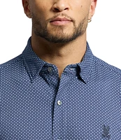 Psycho Bunny Connor Classic Fit Spread Collar Patterned Stretch Knit Dress Shirt