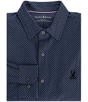 Psycho Bunny Connor Classic Fit Spread Collar Patterned Stretch Knit Dress Shirt