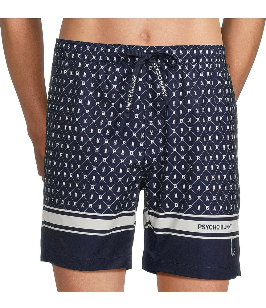Psycho Bunny Hunter Allover Bunny Pattern 5 3/4#double; Inseam Swim Trunks