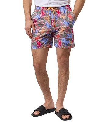 Psycho Bunny Jackson Bunny Face Printed 5 3/4#double; Inseam Swim Trunks