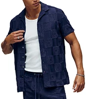Psycho Bunny Kelvin Jacquard Terry Cloth Short Sleeve Woven Camp Shirt