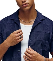 Psycho Bunny Kelvin Jacquard Terry Cloth Short Sleeve Woven Camp Shirt