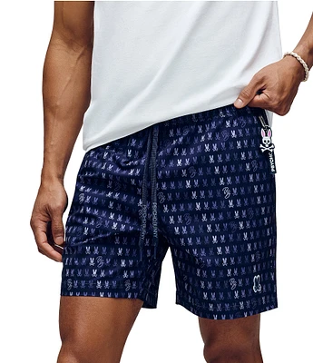 Psycho Bunny Ken Printed Pattern 5 3/4#double; Inseam Swim Trunks
