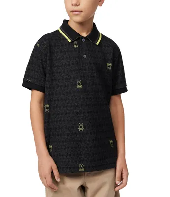 Psycho Bunny Little/Big Boys 5-20 Short Sleeve Belmont Tonal-Striped/Patterned Pique Polo Shirt