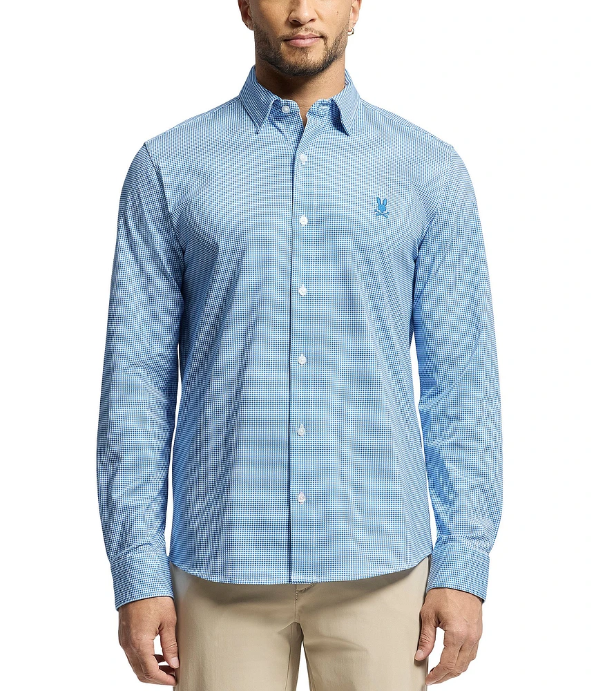 Psycho Bunny Manson Classic Fit Spread Collar Patterned Stretch Knit Dress Shirt