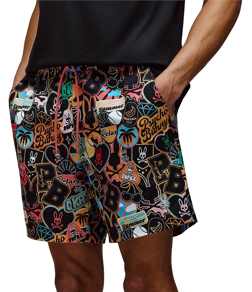 Psycho Bunny Marco Printed Pattern 5 3/4#double; Inseam Swim Trunks