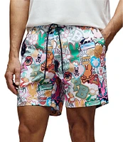 Psycho Bunny Marco Printed Pattern 5 3/4#double; Inseam Swim Trunks