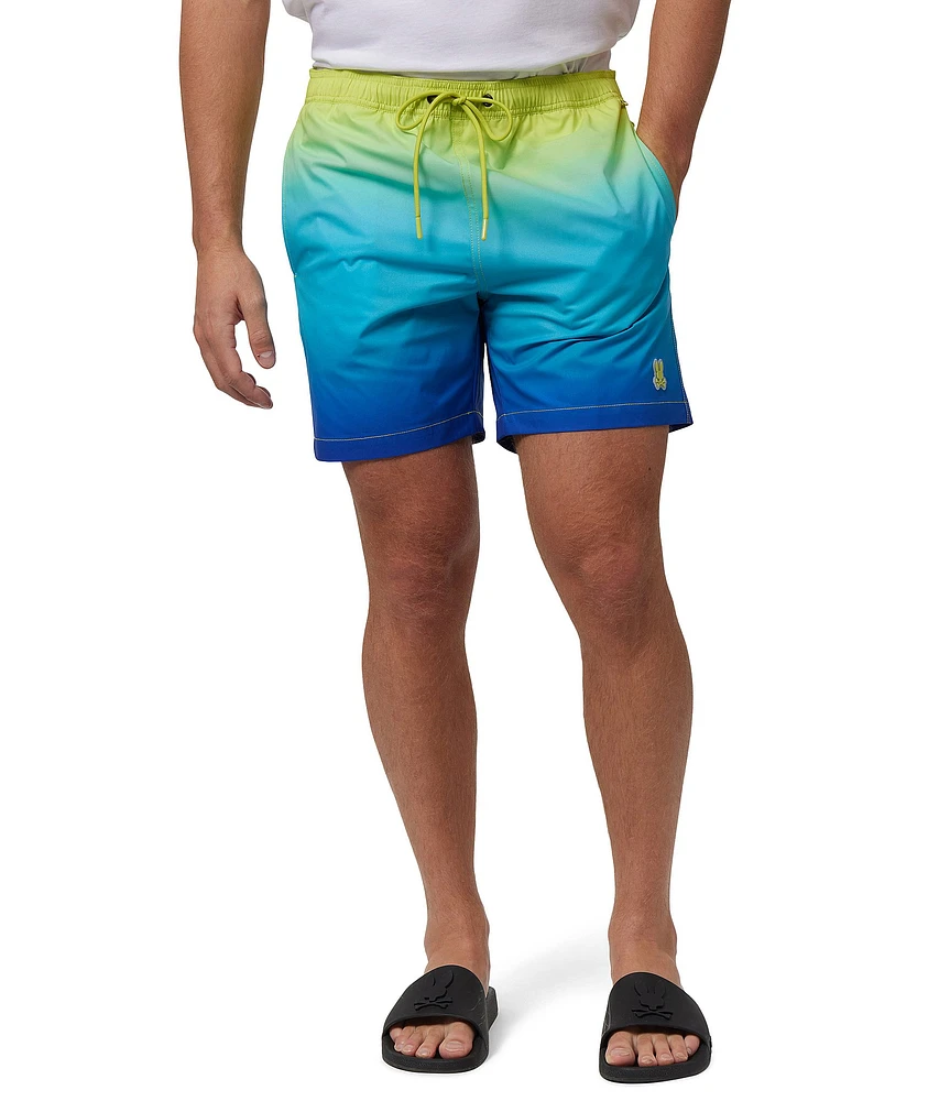 Psycho Bunny Terrytown Hydrochromic Ombre 5.75#double; Inseam Swim Trunks