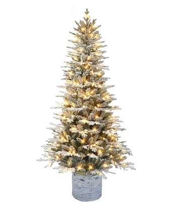 Puleo International Inc. 6 ft Pre-lit Potted Flocked Arctic Fir Artificial Christmas Tree