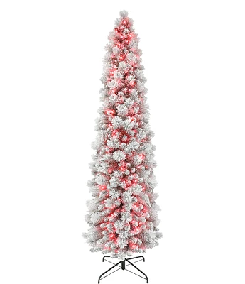 Puleo International Inc. 7.5 ft Pre-Lit Flocked Portland Pine Artificial Pencil Tree