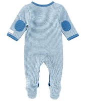 Purebaby Baby Boys Newborn-12 Months Long Sleeve Badger-Applique Mini Stripe Footed Coverall