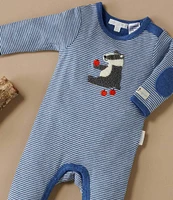 Purebaby Baby Boys Newborn-12 Months Long Sleeve Badger-Applique Mini Stripe Footed Coverall