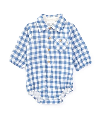 Purebaby® Baby Boys Newborn-24 Months Long Sleeve Gingham-Checked Bodysuit