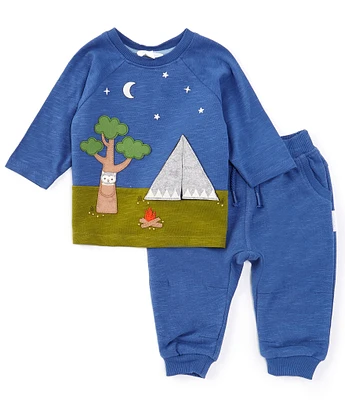 Purebaby® Baby Boys Newborn-24 Months Long-Sleeve Under The Stars Slub-Jersey T-Shirt & Solid Slouchy Jogger Pant Set