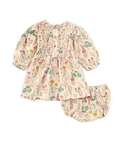 Purebaby® Baby Girls Newborn-24 Months Blouson Sleeve Lily Pad Printed Fit & Flare Dress