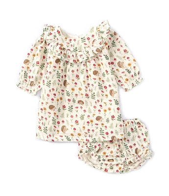 Purebaby Baby Girls Newborn-24 Months Long Sleeve Hedgehog-Print A-Line Dress