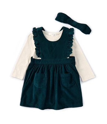 Purebaby Baby Girls Newborn-24 Months Sleeveless Corduroy Pinafore Dress & Long Sleeve Knit Bodysuit Set