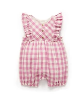 PureBaby® Baby Girls Newborn-24 Months Sleeveless Gingham Organic Linen Blend Romper