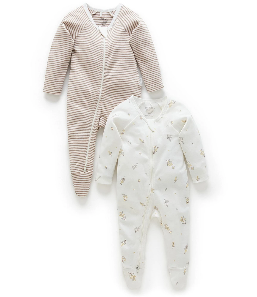 Purebaby Baby Newborn-12 Months Printed Footie Coverall 2-Pack