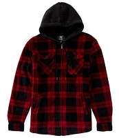 PX Clothing Long Sleeve Checked Fleece Hooded Jacket