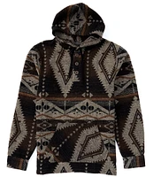 PX Clothing Long Sleeve Henley Neck Printed Jacquard Flannel Hooded Pullover