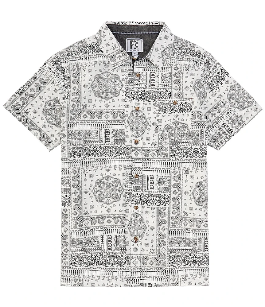 PX Clothing Short Sleeve Bandana Print Peached Poplin Shirt