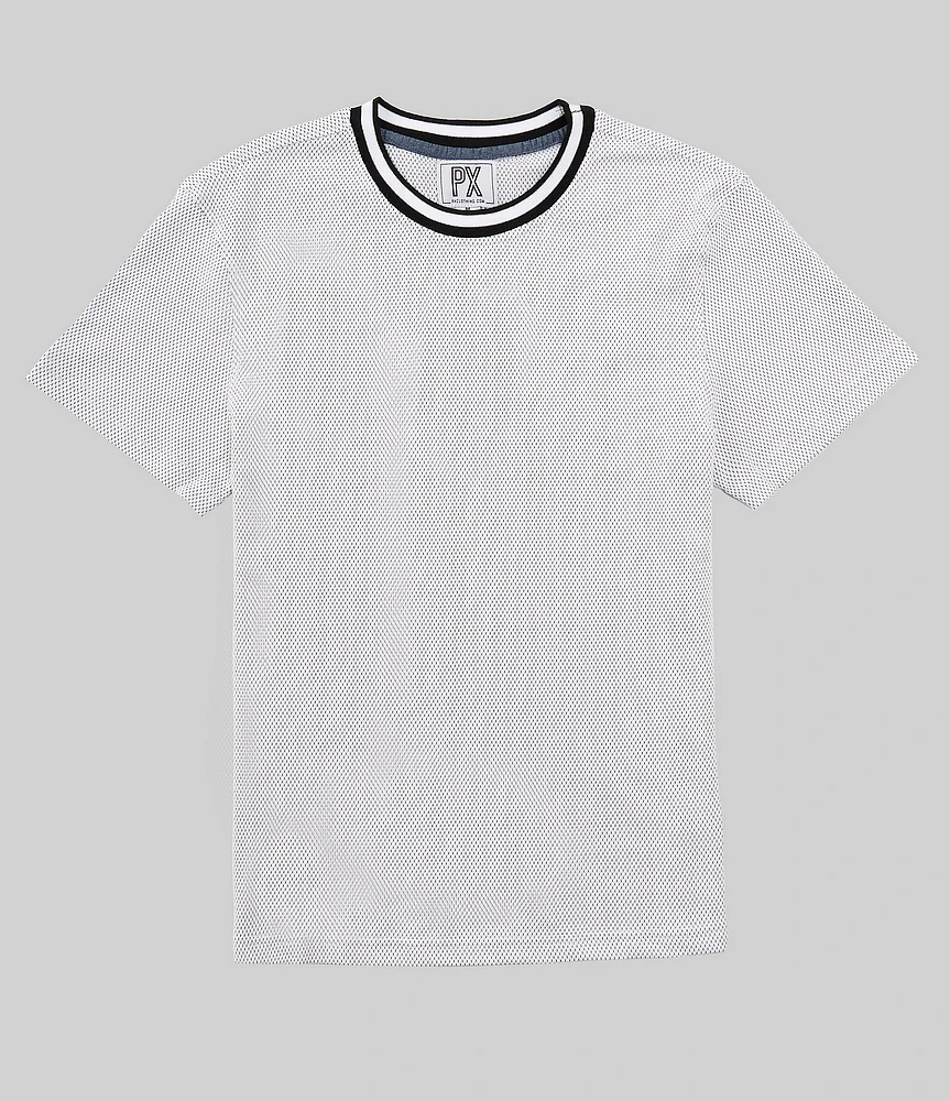 PX Clothing Short Sleeve Crew Tipped Ringer Jacquard Textured Shirt