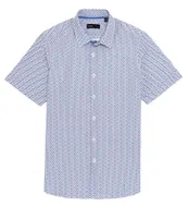 Quieti Blue Geo Print Performance Short Sleeve Woven Shirt