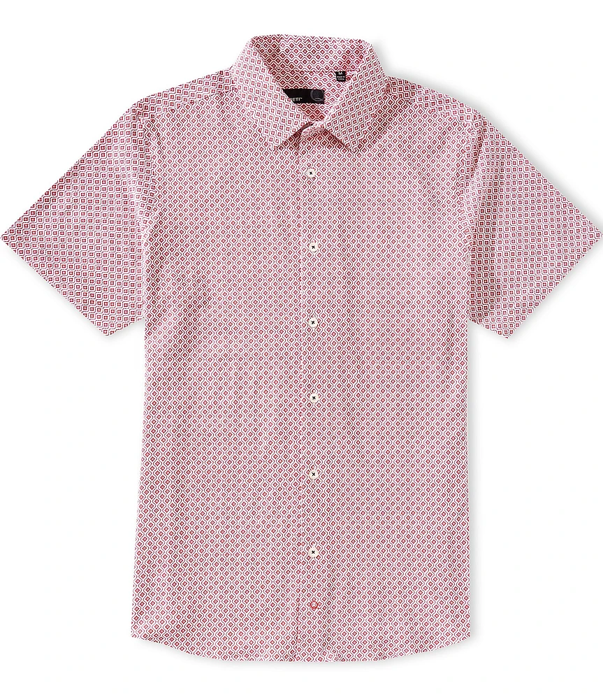 Quieti Diagonal Geo Print Stretch Short Sleeve Woven Shirt