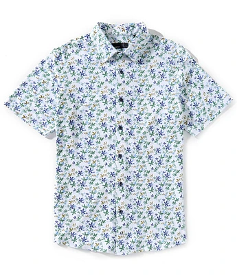 Quieti Floral Print Stretch Short Sleeve Woven Shirt