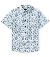 Quieti Floral Print Stretch Short Sleeve Woven Shirt